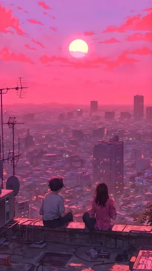 Lofi Sunset Cityscape Wallpaper