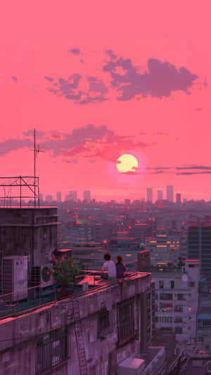 Lofi Sunset Romance Wallpaper