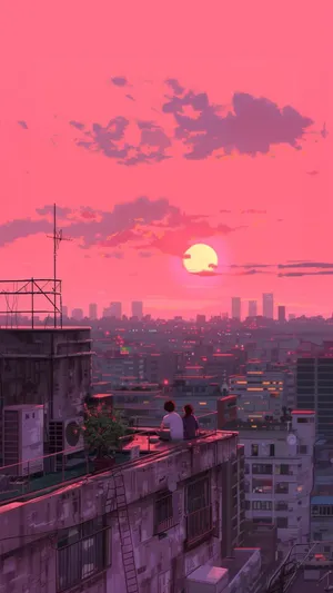 Lofi Sunset Romance Wallpaper