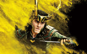 Lokiin Actionwith Golden Backdrop.jpg Wallpaper