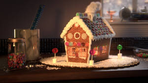 Lollipop Themed Gingerbread House Wallpaper