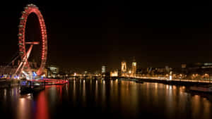 London Eye Nighttime Panorama Wallpaper