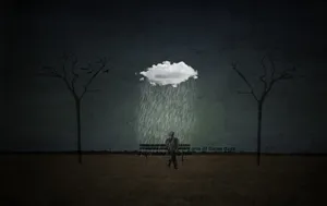 Lone Man Under A Rain Cloud Using His Phone Wallpaper
