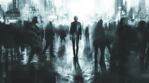 Lonely_ Figure_ Amidst_ Crowd_ Blurred_ Rainy_ Cityscape.jpg Wallpaper