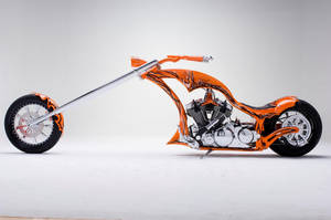 Long Orange Chopper Motorcycle Wallpaper