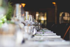 Long Restaurant Table With Glass Wallpaper