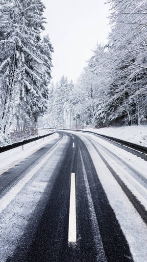 Long White Road Winter Iphone Wallpaper