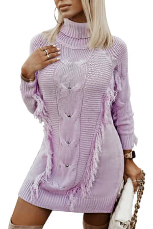 Look Gorgeous In This Stylish Purple Turtle-neck Sweater Wallpaper
