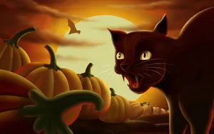 Look Out--this Halloween Cat Is Ready To Pounce Wallpaper