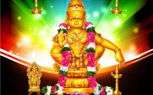 Lord Ayyappa On Rainbow Bakcground Wallpaper