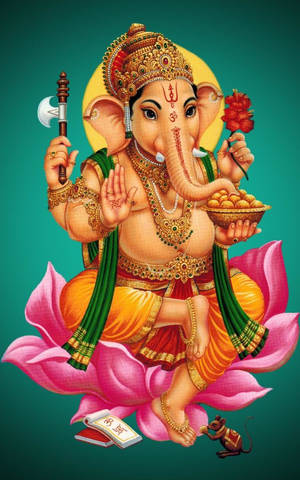 Lord Ganesha In Green Vignette Background Wallpaper