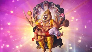 Lord Narasimha Pink Background Wallpaper