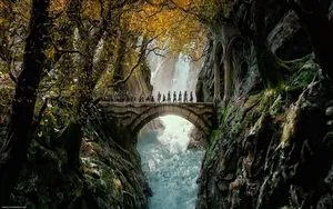 Lord Of The Rings Landscape Crossing The Bridge Wallpaper