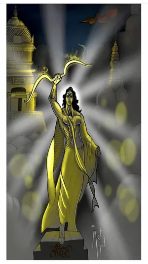 Lord Rama Yellow Grey Art Wallpaper