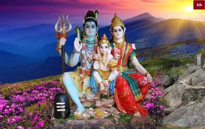 Lord Shiva Family On Flower Field Wallpaper
