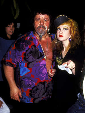 Lou Albano With Cyndi Lauper At Bartender's Bash Wallpaper