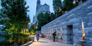 Lourdes Sanctuary Evening Lights Wallpaper