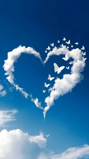 Love Butterfly Heart Clouds Wallpaper