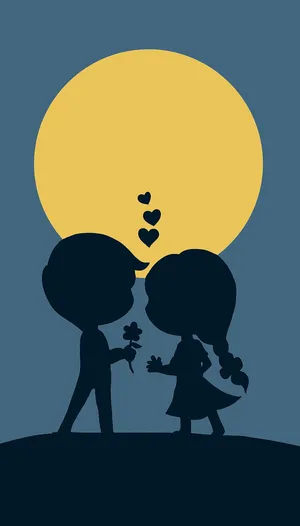 Love Cartoon Moon Silhouette Wallpaper