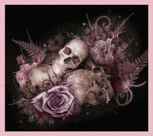 Love Skulls And Roses Gothic Pink Aesthetic Wallpaper