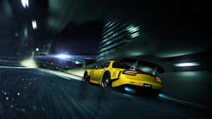 Low Angle Yellow Mazda Rx 7 Night City Wallpaper