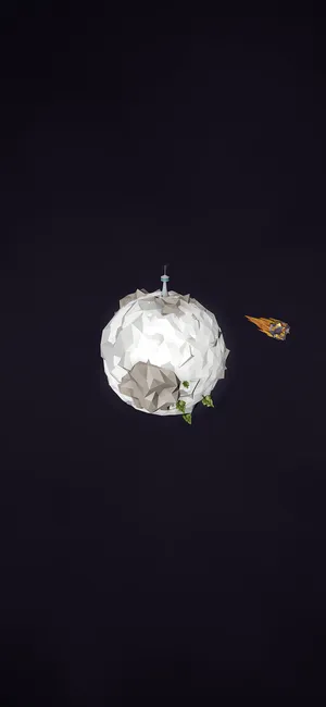 Low Poly Planetand Spaceship Dark Background Wallpaper