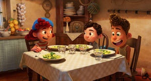 Luca Characters At Pasta Dinner Wallpaper