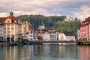 Lucerne Waterfront Architecture Switzerland Wallpaper