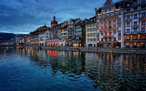 Lucerne Waterfront Dusk Reflections Wallpaper