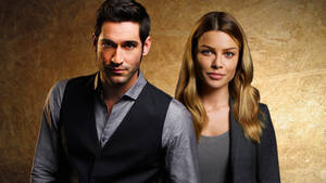 Lucifer Devil Tom Ellis With Lauren German Wallpaper