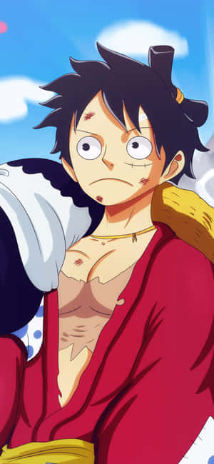 Luffy From The Wildly Popular Anime Series, One Piece Displayed On The Iconic Iphone. Wallpaper