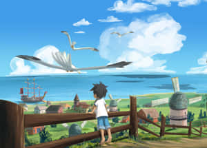 Luffy_ Gazing_at_ Seagulls_and_ Sea Wallpaper