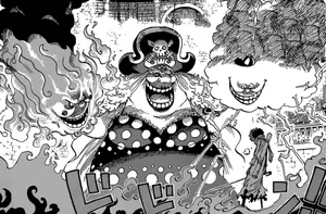 Luffy's Epic Battle Against Big Mom In The Straw Hat Grand Fleet Wallpaper