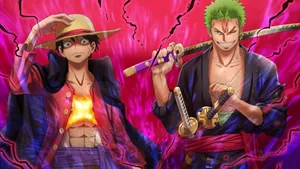 Luffy Zoro Pink Raging Art Desktop Wallpaper