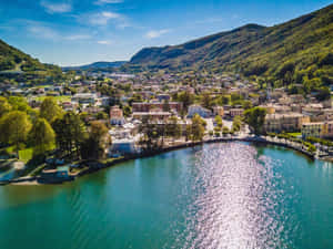 Lugano Aerial View Sparkling Lake Wallpaper