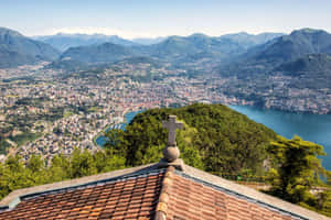 Lugano Panoramic Viewwith Cross Wallpaper