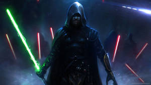 Luke Skywalker Stands Between The Sith Lords Wallpaper