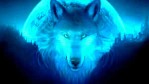 Luminous Cool Blue Wolf In Sky Wallpaper