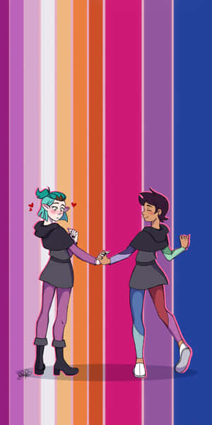 Lumity Holding Hands Rainbow Background Wallpaper