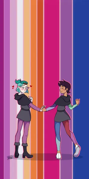 Lumity Holding Hands Rainbow Background Wallpaper