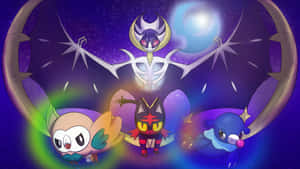 Lunala, Rowlet, Litten, And Popplio Wallpaper