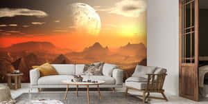 Lunar Landscape Living Room View Wallpaper
