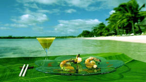 Lunch Beside The Sea With Shrimps Wallpaper