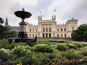 Lund_ University_ Main_ Building_and_ Fountain Wallpaper