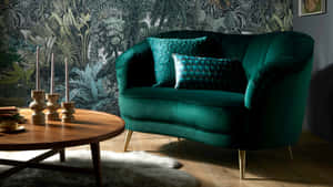 Luscious Emerald Green Couch In A Contemporary Living Space Wallpaper