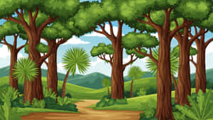 Lush Cartoon Forest Scene Wallpaper