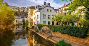 Luxembourg Scenic Riverfront Houses Wallpaper