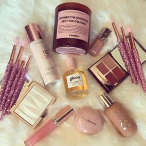 Luxury Beauty Products Flatlay Wallpaper