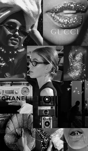 Luxury Brands Collage_ Black And White Wallpaper