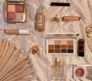 Luxury Makeup Collection Flatlay Wallpaper